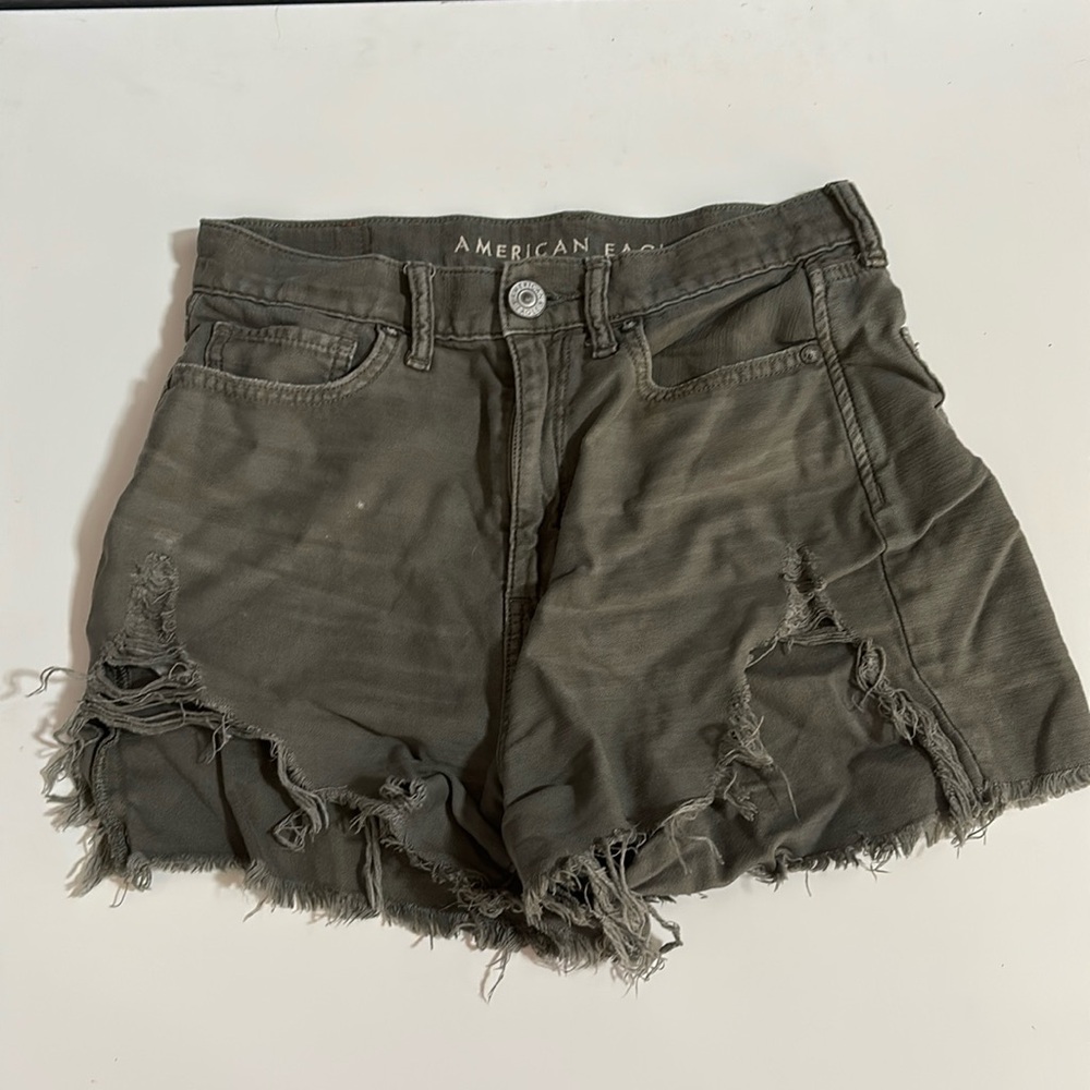 AEO American Eagle Highest Rise Distressed  Olive Green Mom Short